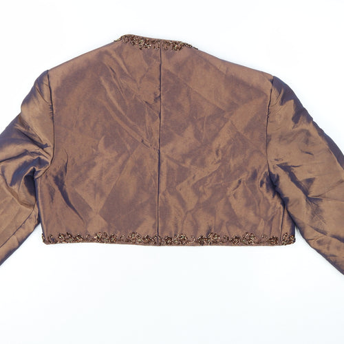 Avanti Designs Women's Brown Beaded Cropped Tuxedo Jacket Size 10