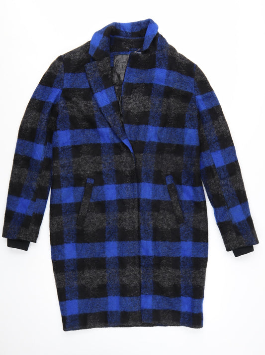 Buffalo David Bitton Women's Blue Check Wool Overcoat XS