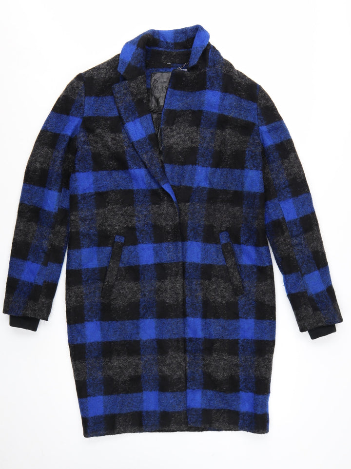 Buffalo David Bitton Women's Blue Check Wool Overcoat XS