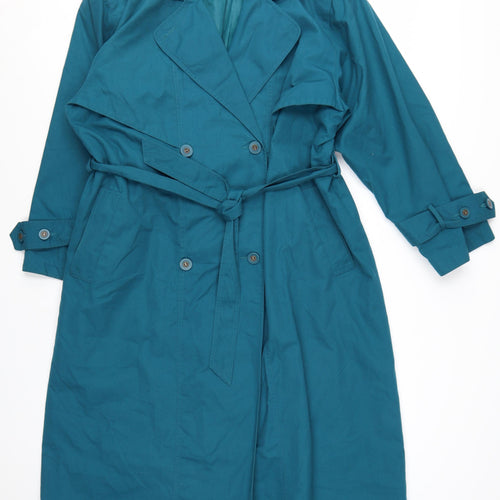 Sequence Women's Blue Trench Coat Size 12 Belted Long Cotton Blend