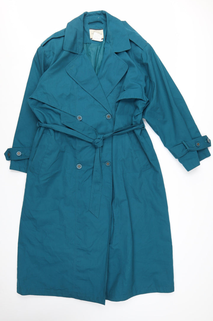 Sequence Women's Blue Trench Coat Size 12 Belted Long Cotton Blend