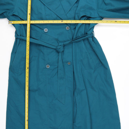 Sequence Women's Blue Trench Coat Size 12 Belted Long Cotton Blend