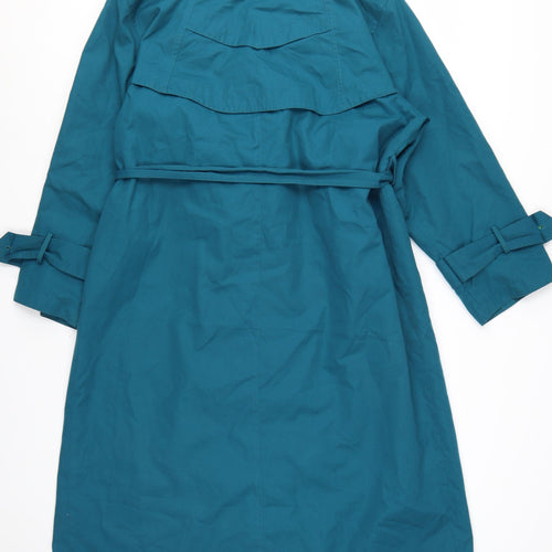 Sequence Women's Blue Trench Coat Size 12 Belted Long Cotton Blend