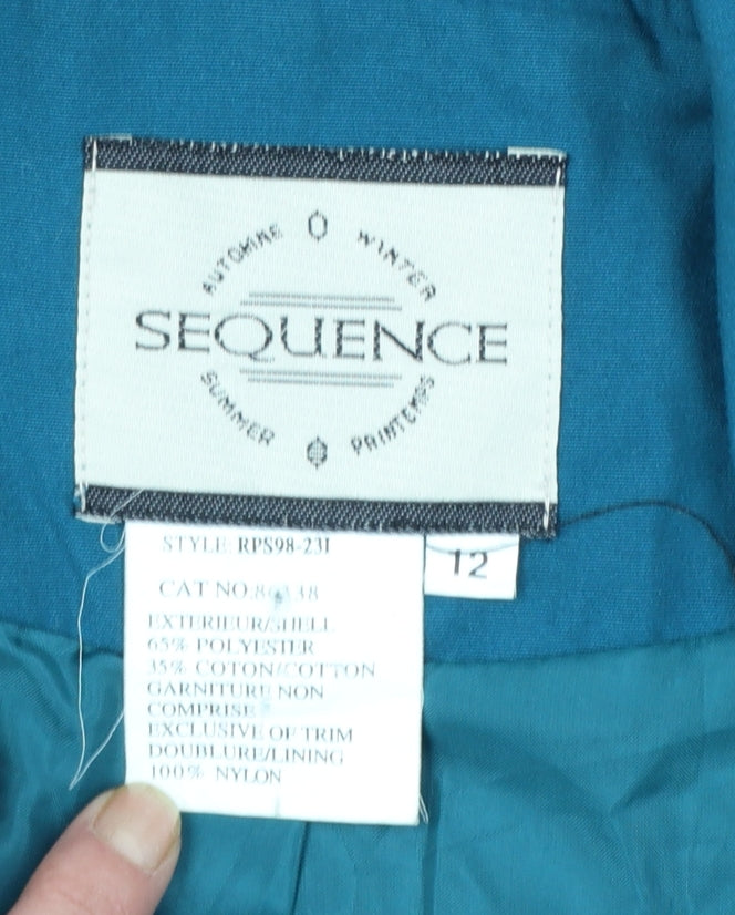 Sequence Women's Blue Trench Coat Size 12 Belted Long Cotton Blend