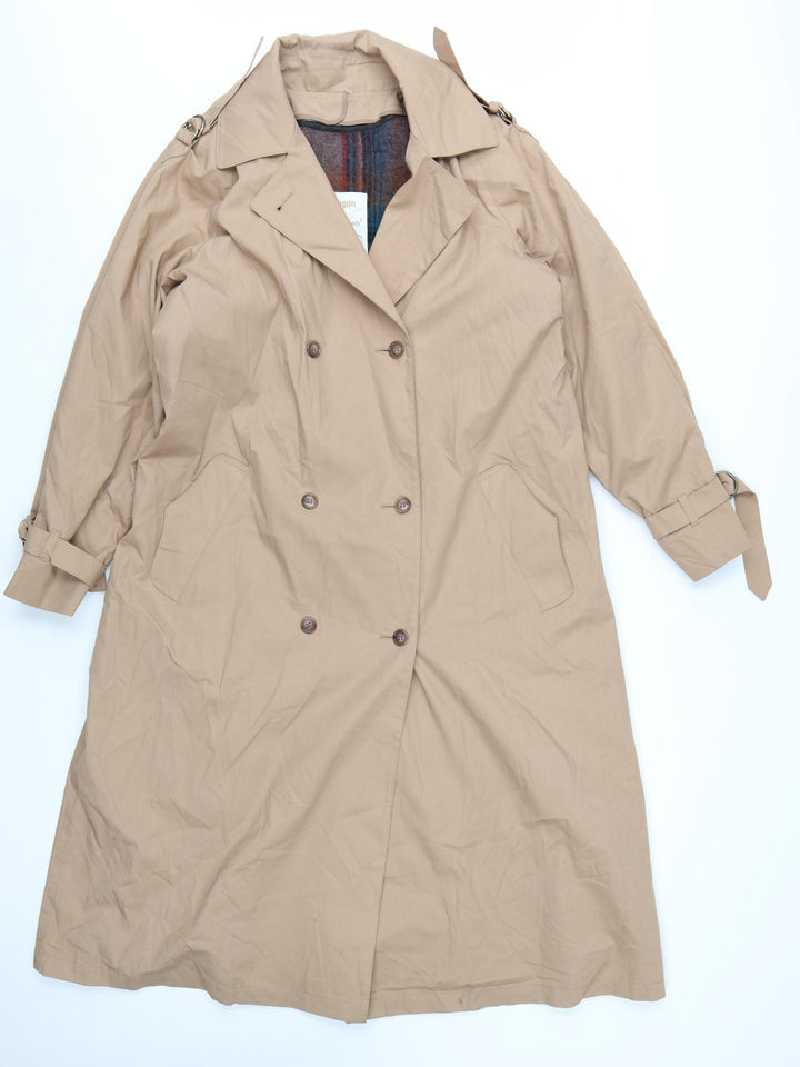 London Fog Women's Beige Trench Coat Size 12 Petite Waterproof Classic Style