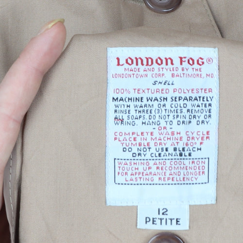 London Fog Women's Beige Trench Coat Size 12 Petite Waterproof Classic Style