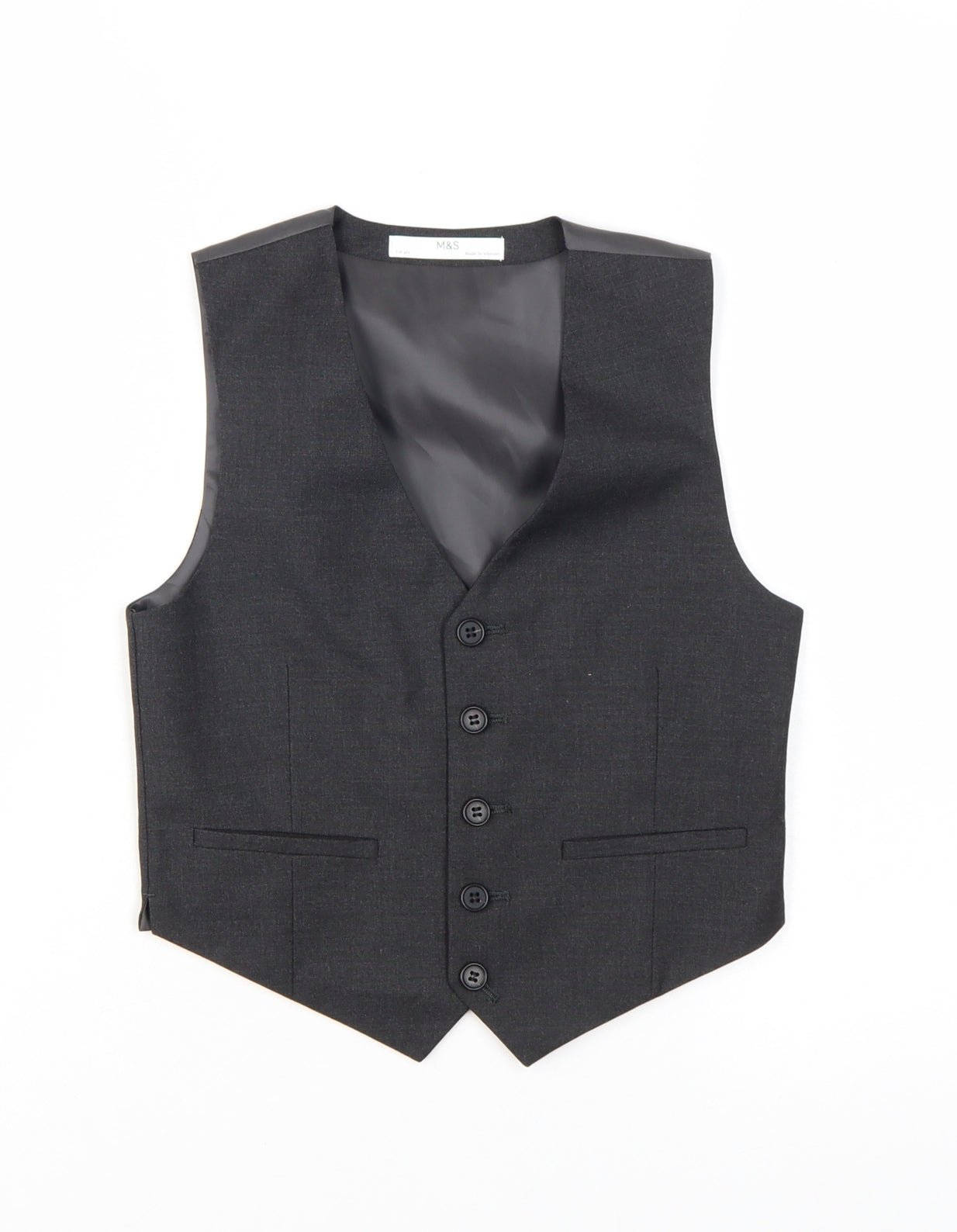 Marks and Spencer Boys Black Waistcoat 7-8 Years Classic Formal Suit Vest