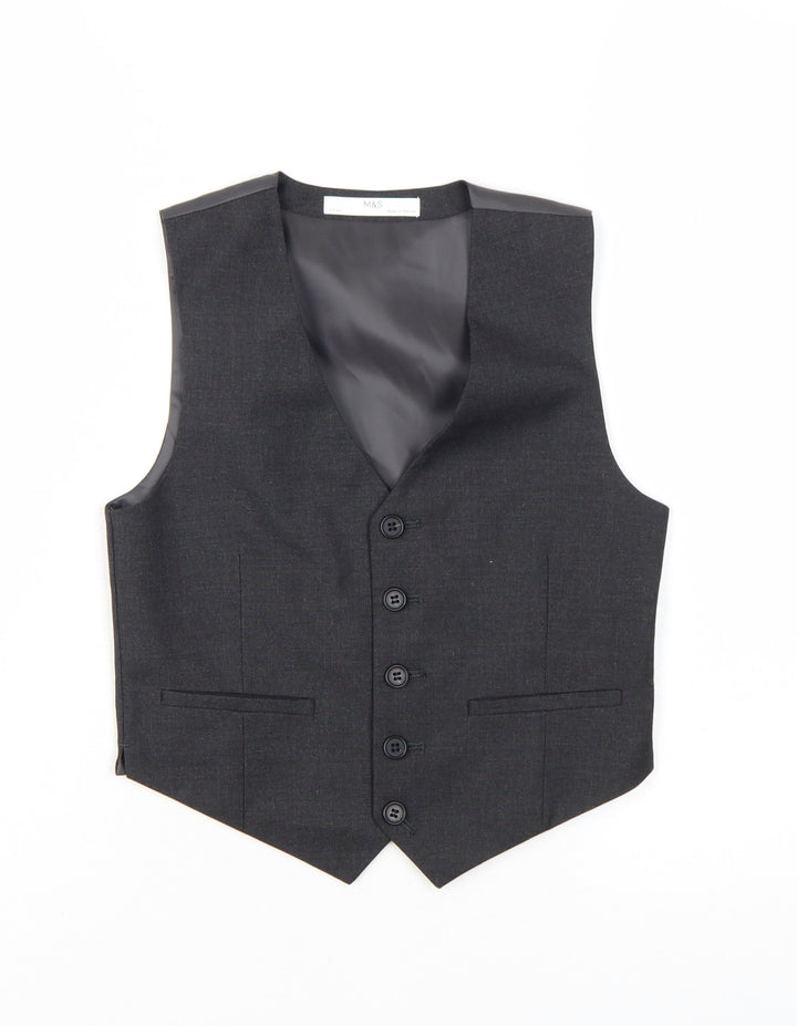 Marks and Spencer Boys Black Waistcoat 7-8 Years Classic Formal Suit Vest