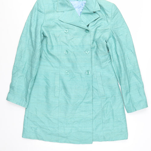 Kookai Women's Green Silk Trench Coat Size 14 Classic Mid-Length