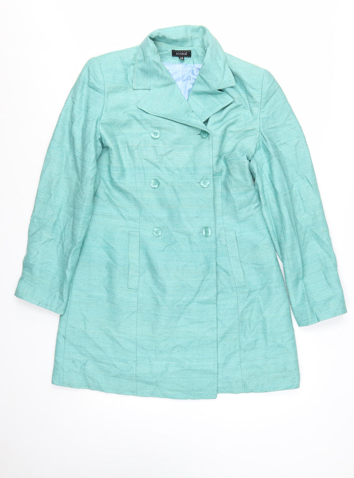 Kookai Women's Green Silk Trench Coat Size 14 Classic Mid-Length