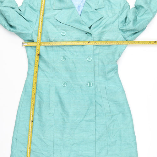 Kookai Women's Green Silk Trench Coat Size 14 Classic Mid-Length