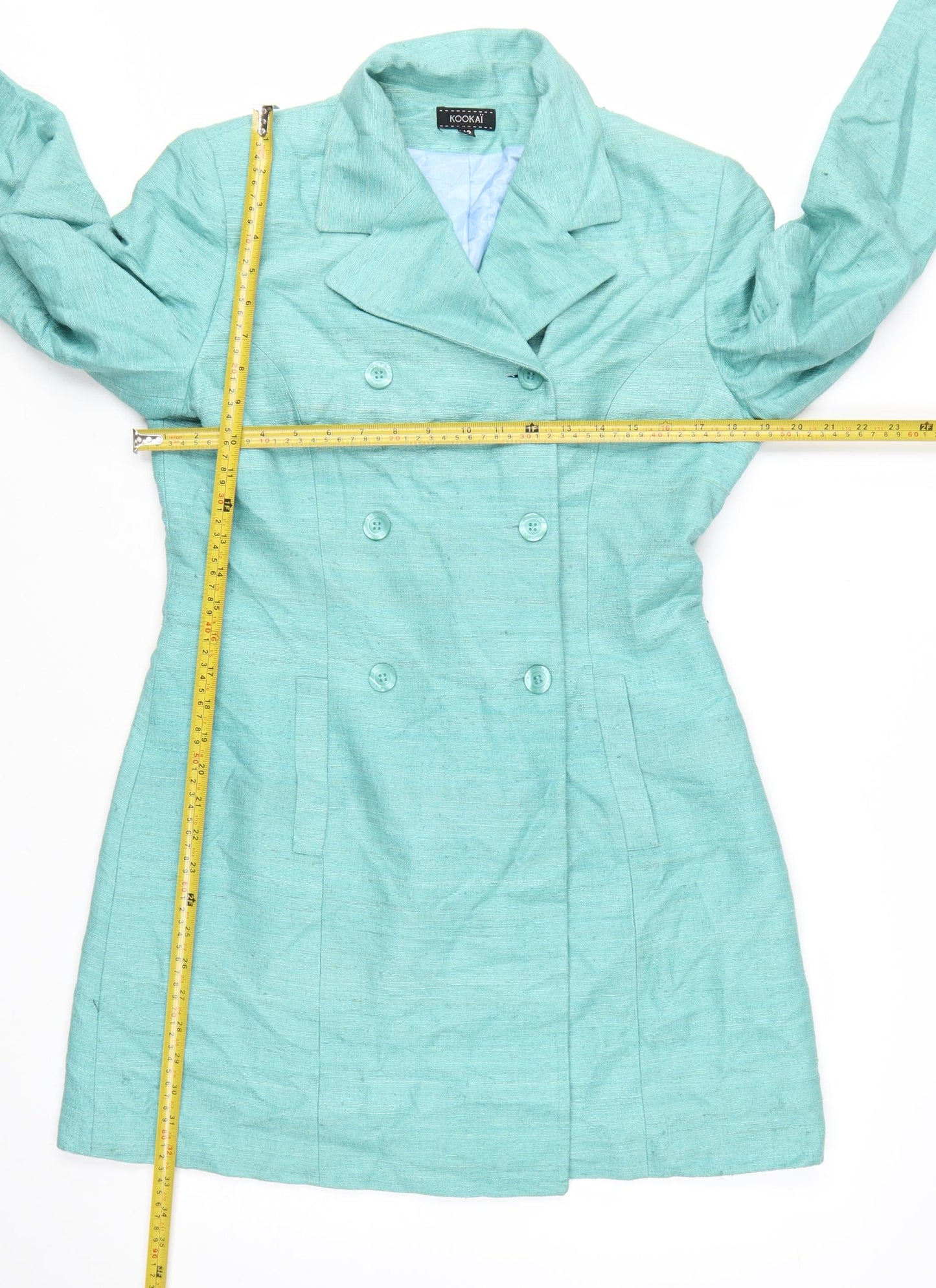Kookai Women's Green Silk Trench Coat Size 14 Classic Mid-Length