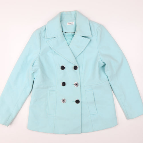 Damart Women's Blue Polyester Pea Coat Size 12 Mid-Length