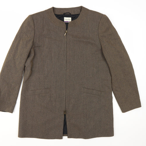 Viyella Petite Brown Wool Blend Mid-Length Lined Blazer UK 12