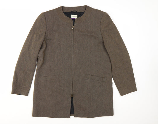 Viyella Petite Brown Wool Blend Mid-Length Lined Blazer UK 12