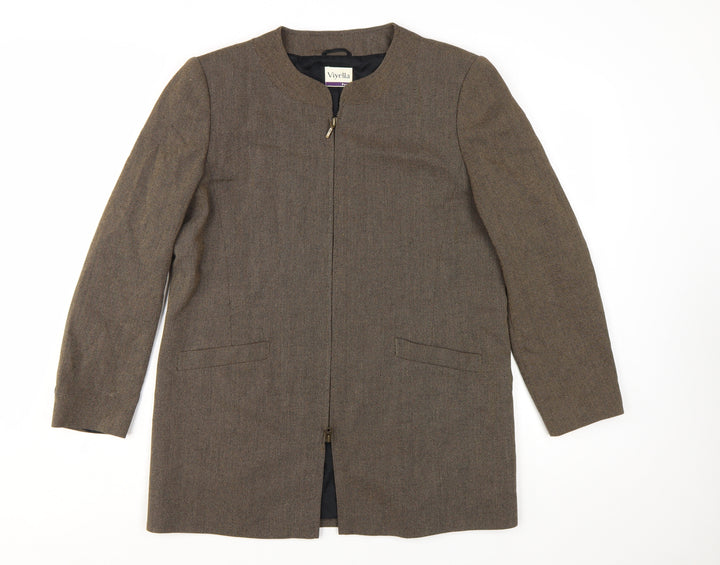 Viyella Petite Brown Wool Blend Mid-Length Lined Blazer UK 12
