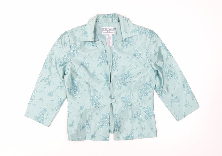 Jessica Howard Women’s Petite Green Floral Brocade Suit Jacket Size 10P