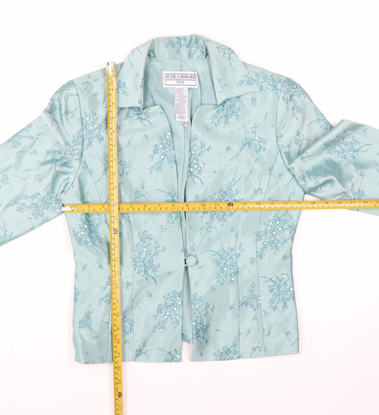 Jessica Howard Women’s Petite Green Floral Brocade Suit Jacket Size 10P