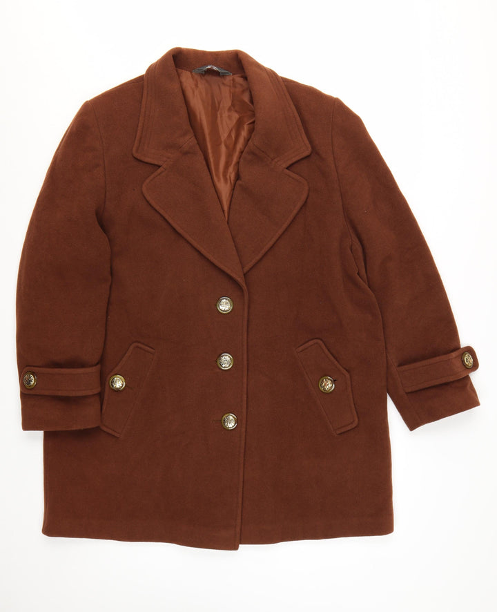 DUCAL Women Brown Wool Overcoat Size 24 Classic Lined Vintage