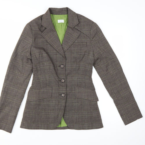 Suzy Shier Women's Brown Checked Single-Breasted Blazer Size 8