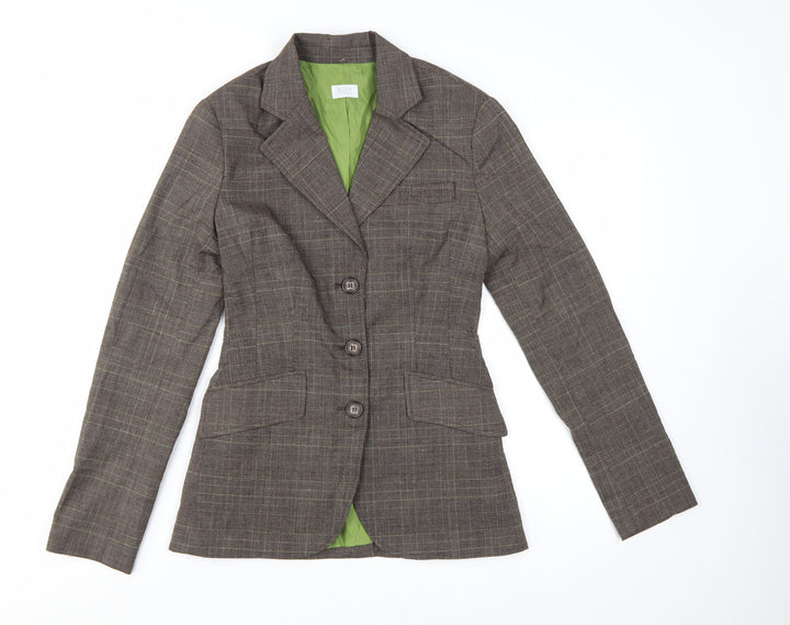 Suzy Shier Women's Brown Checked Single-Breasted Blazer Size 8