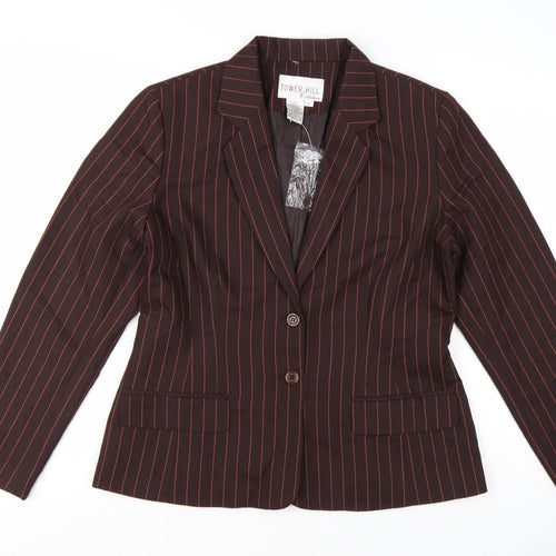 Tower Hill Collection Women Brown Pinstripe Blazer Size 6 Classic Fit