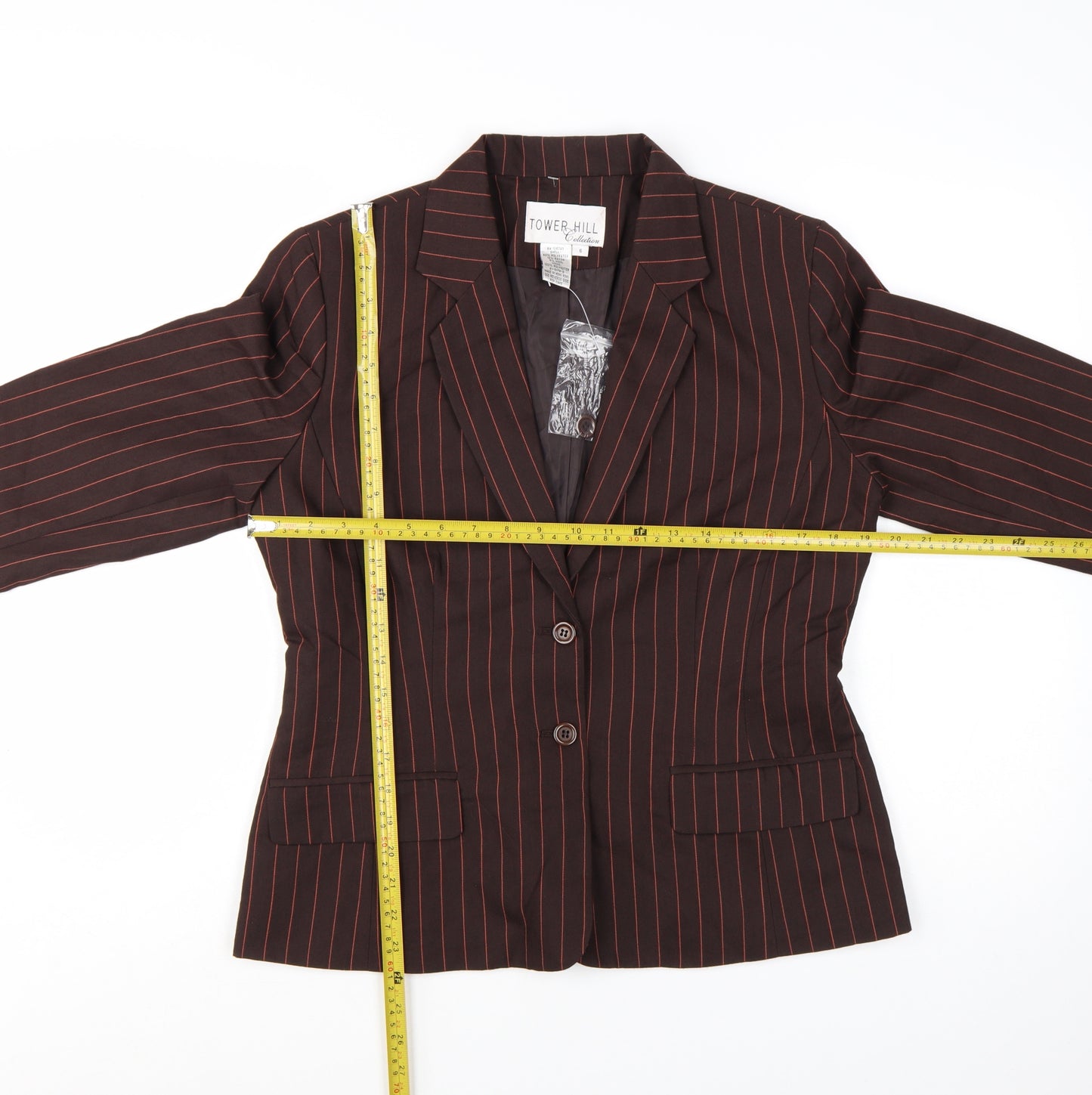 Tower Hill Collection Women Brown Pinstripe Blazer Size 6 Classic Fit