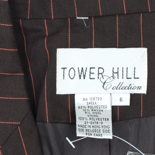Tower Hill Collection Women Brown Pinstripe Blazer Size 6 Classic Fit