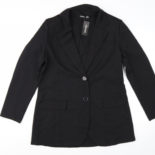 Boohoo Women Black Tailored Two-Button Blazer UK 14