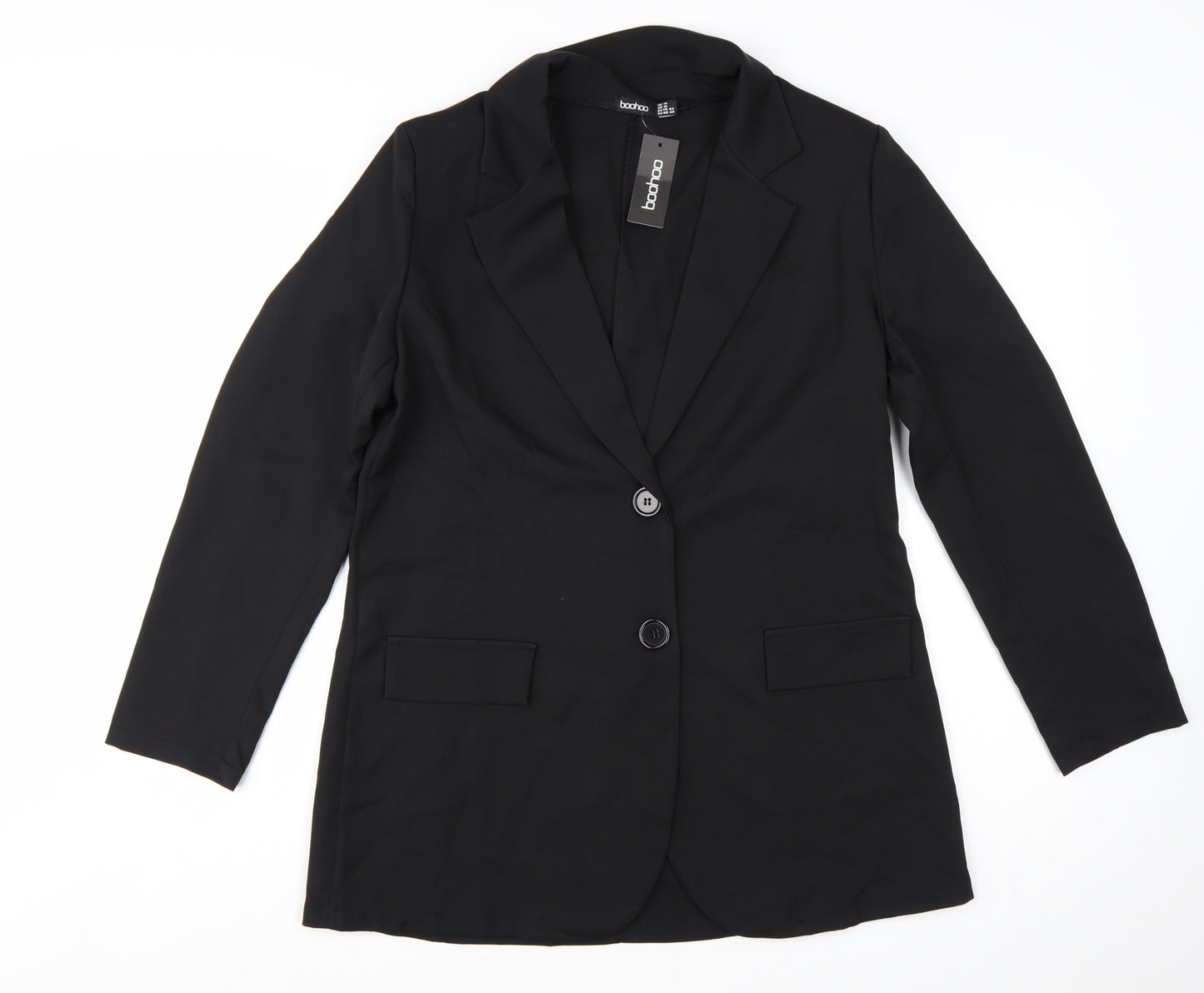 Boohoo Women Black Tailored Two-Button Blazer UK 14