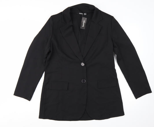 Boohoo Women Black Tailored Two-Button Blazer UK 14