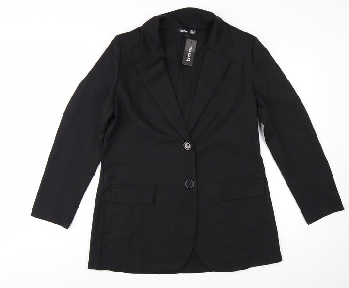 Boohoo Women Black Tailored Two-Button Blazer UK 14