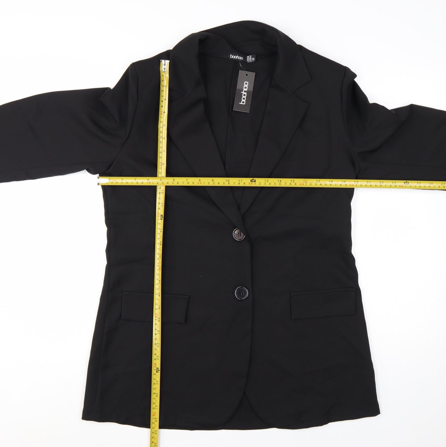 Boohoo Women Black Tailored Two-Button Blazer UK 14