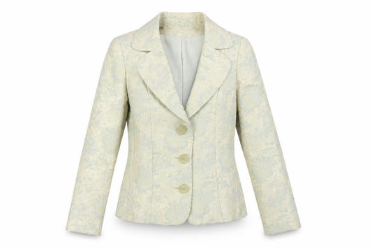 Front view of Marks & Spencer Women’s Green Jacquard Blazer UK 10 Single Breasted