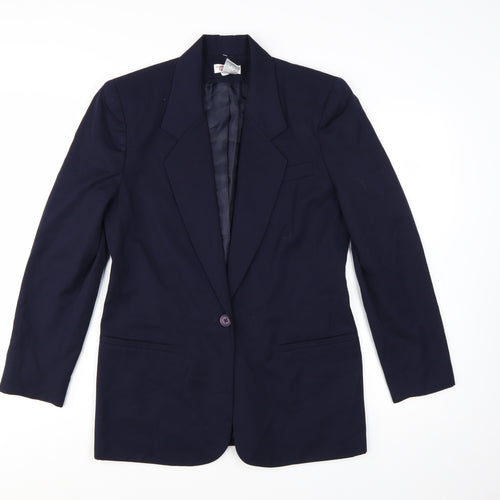 Talbots Women Navy Wool Single-Breasted Blazer Jacket Size 10