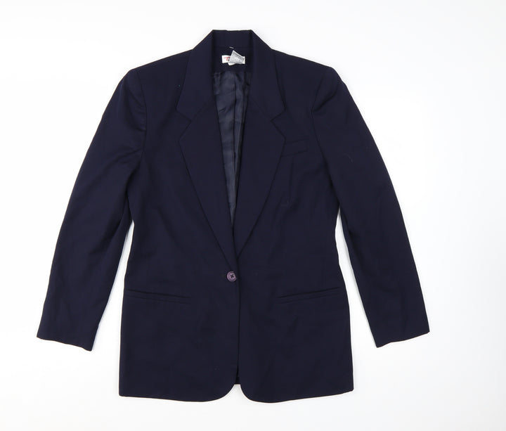 Talbots Women Navy Wool Single-Breasted Blazer Jacket Size 10