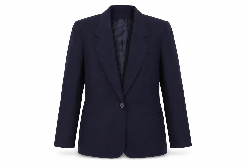 Front view of Talbots Women Navy Wool Single-Breasted Blazer Jacket, size 10