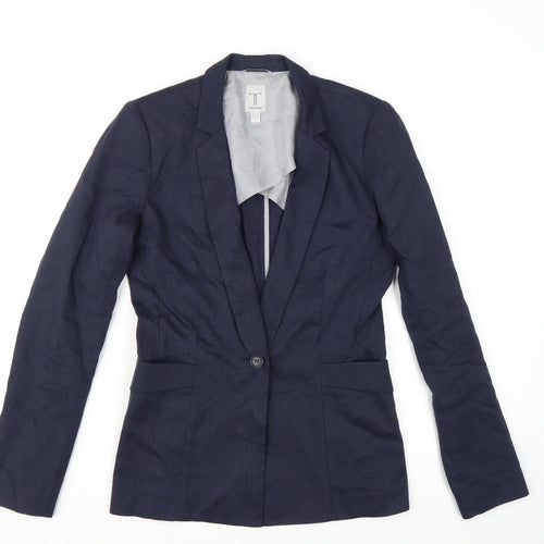 Tristan Women Navy Linen Blend Single-Breasted Blazer Size S