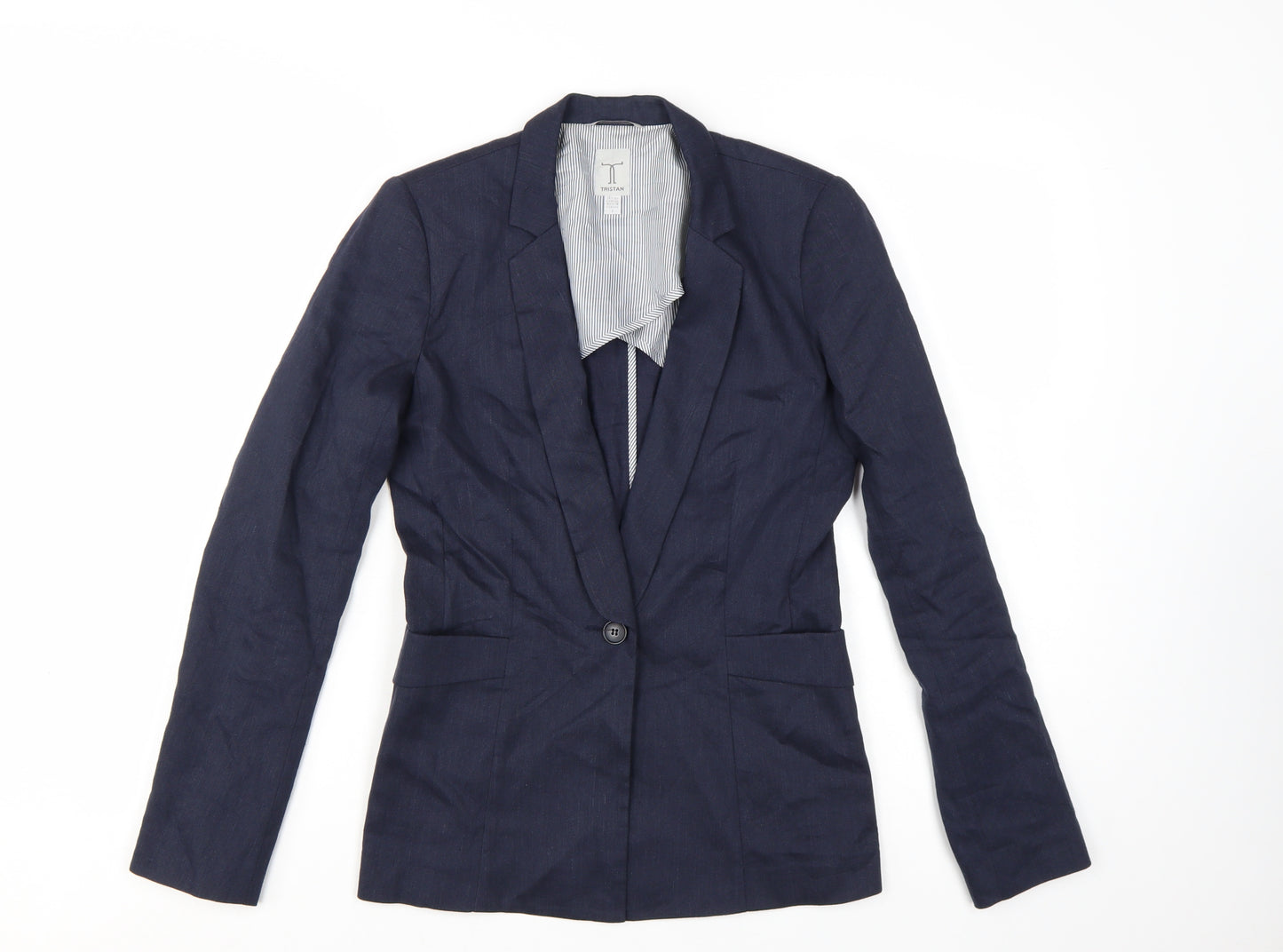 Tristan Women Navy Linen Blend Single-Breasted Blazer Size S