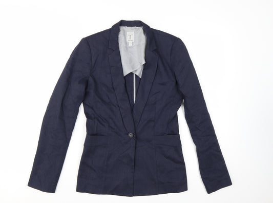 Tristan Women Navy Linen Blend Single-Breasted Blazer Size S