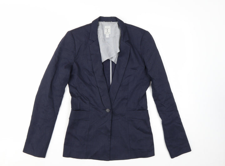 Tristan Women Navy Linen Blend Single-Breasted Blazer Size S
