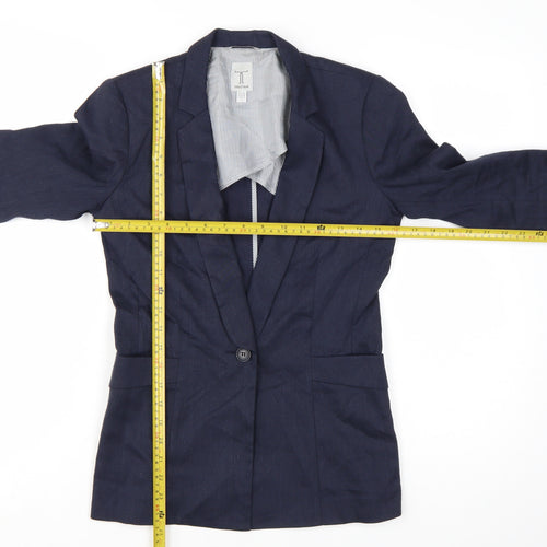 Tristan Women Navy Linen Blend Single-Breasted Blazer Size S