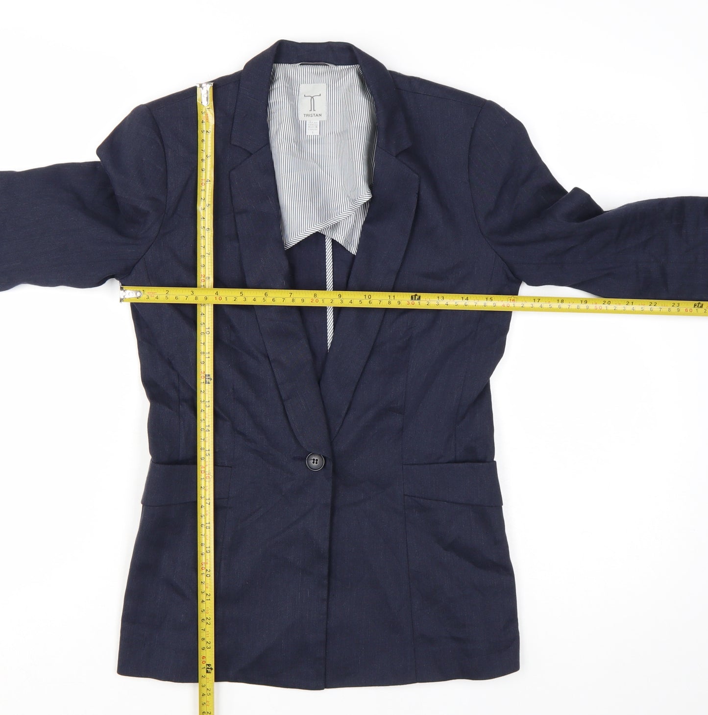 Tristan Women Navy Linen Blend Single-Breasted Blazer Size S