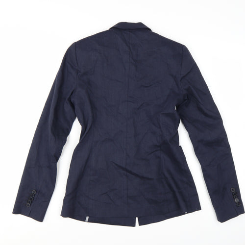 Tristan Women Navy Linen Blend Single-Breasted Blazer Size S