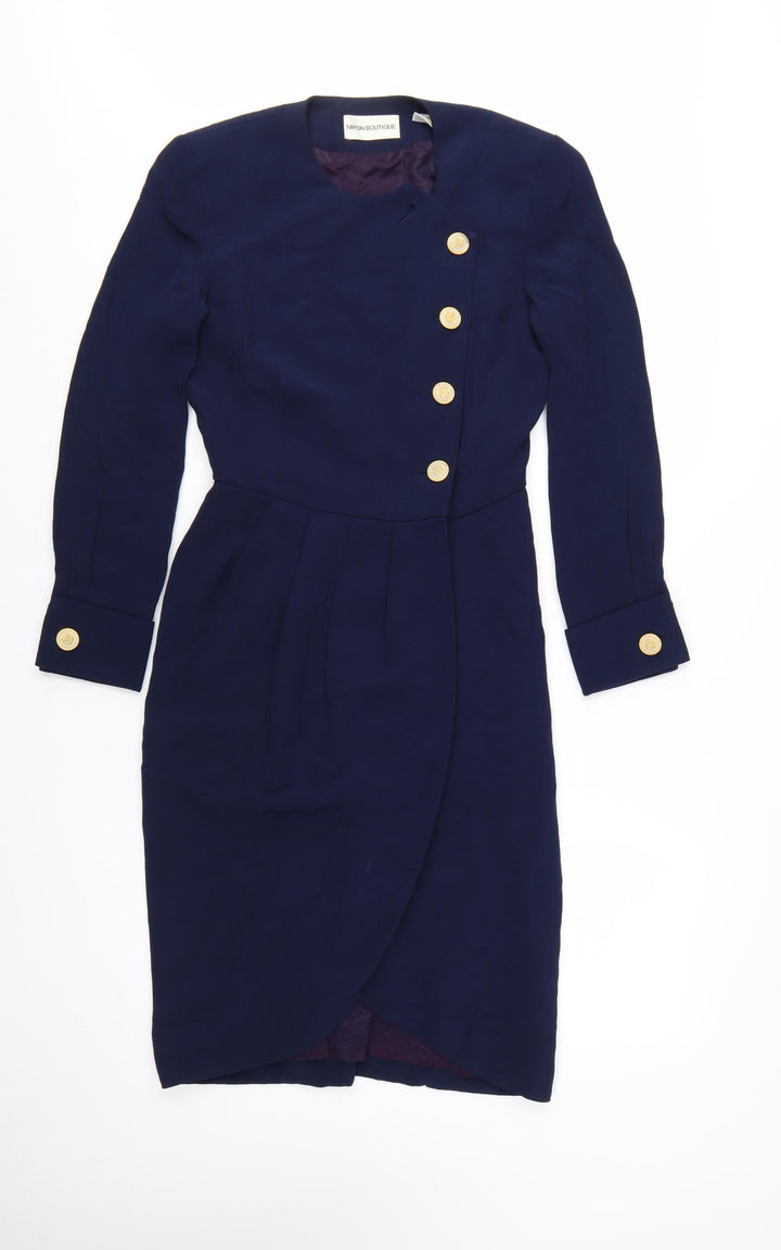 Nipon Boutique Women Blue Sheath Dress Size 8 Long Sleeve Vintage Style