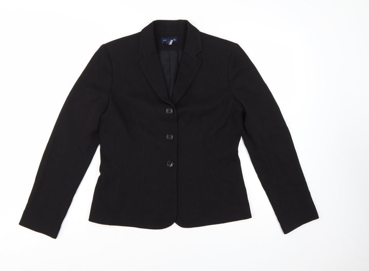 Ann Taylor Women Black Wool Single-Breasted Blazer Size 8 Regular