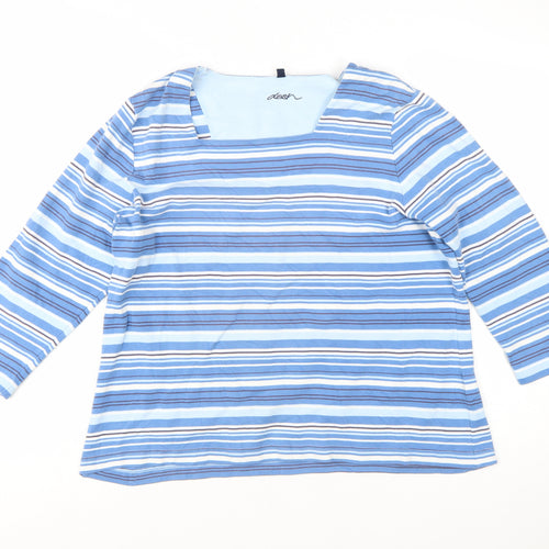 Dash Women’s Blue Striped 3/4 Sleeve Cotton Stretch T-Shirt Size 20