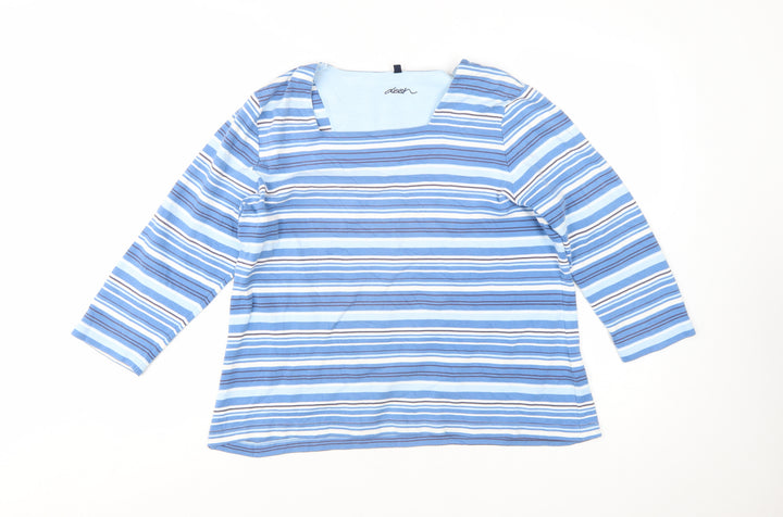 Dash Women’s Blue Striped 3/4 Sleeve Cotton Stretch T-Shirt Size 20