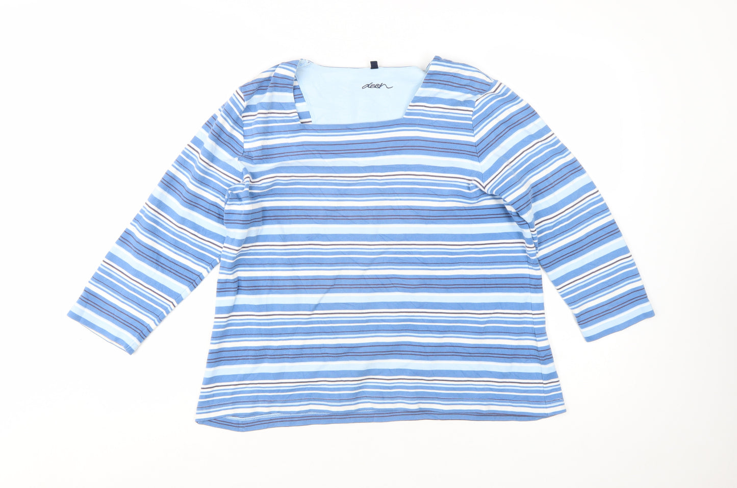 Dash Women’s Blue Striped 3/4 Sleeve Cotton Stretch T-Shirt Size 20