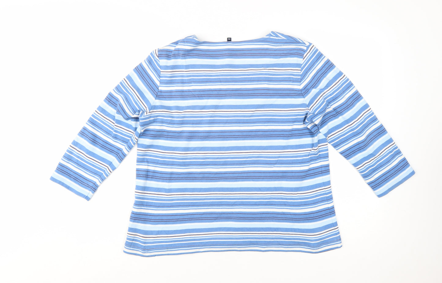 Dash Women’s Blue Striped 3/4 Sleeve Cotton Stretch T-Shirt Size 20